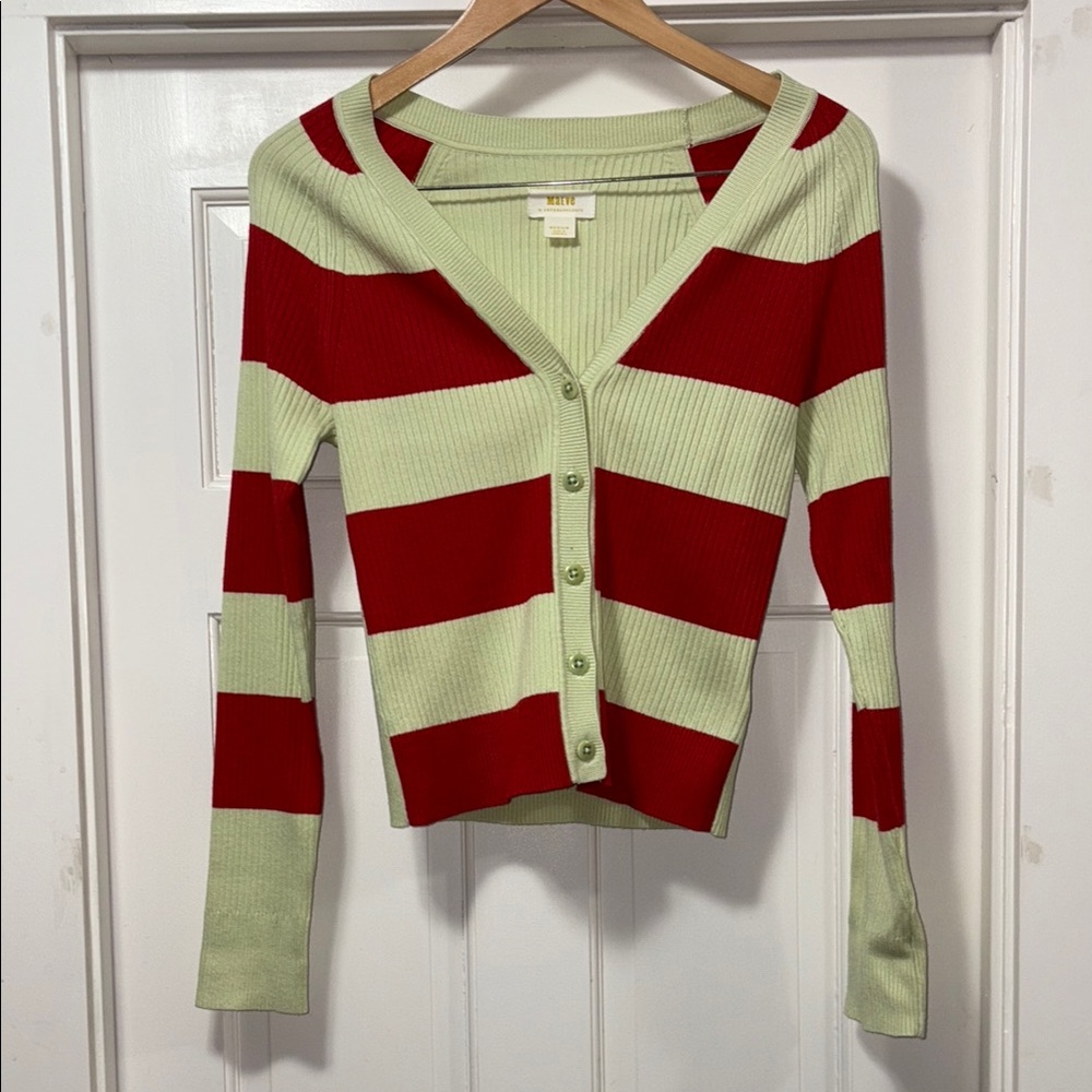 Maeve by anthropologie Slim ribbed Red and Green cardigan sweater